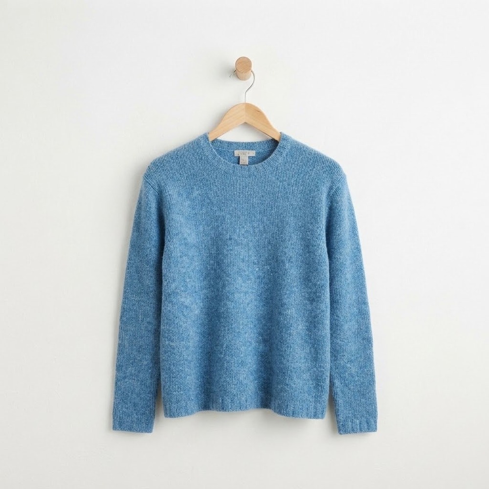 J.Crew 90s Vintage Style Blue Wool Knit Sweater Small Preppy Old Money Minimal